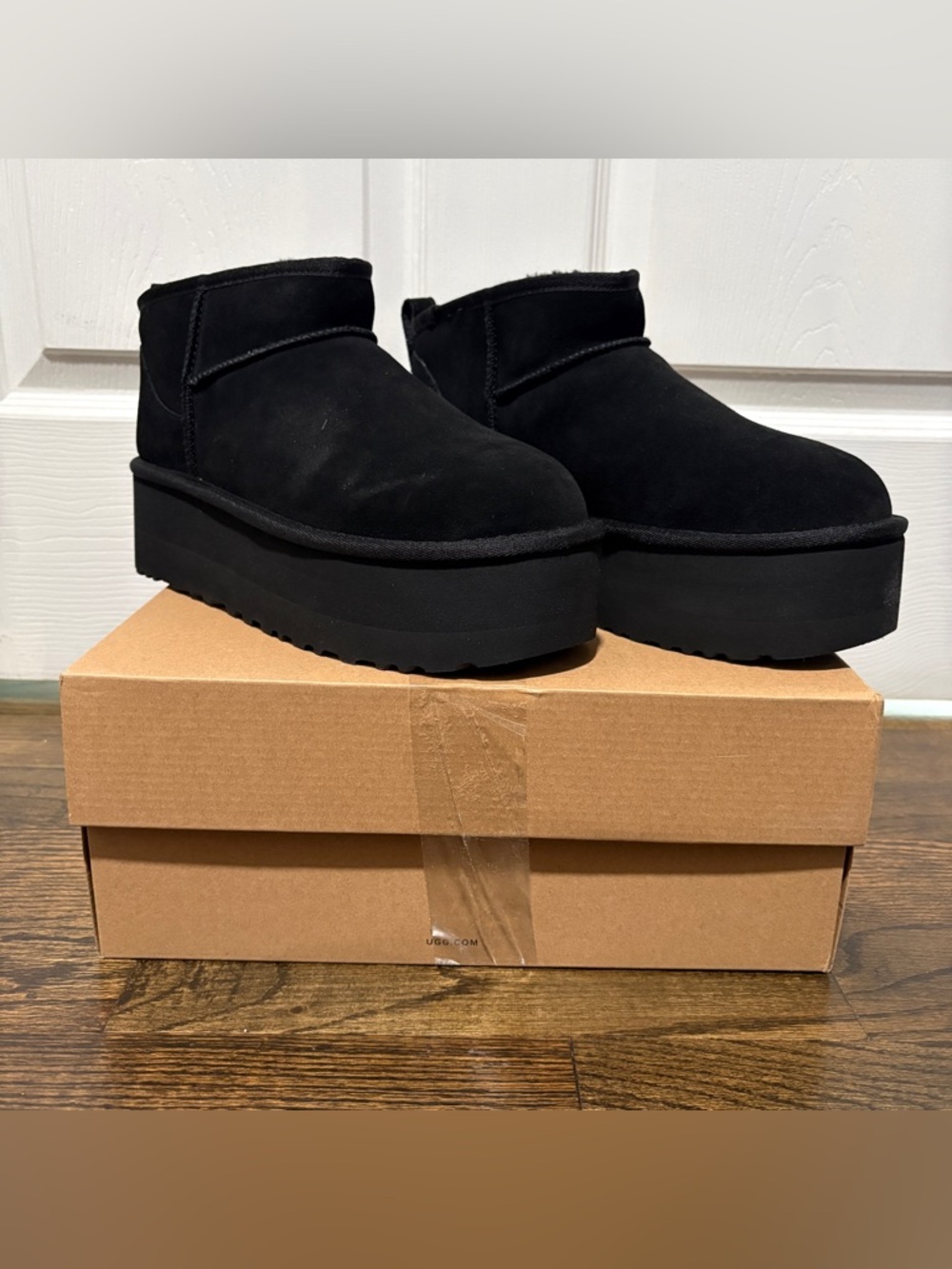 UGG Black Platform Mini Suede Boots